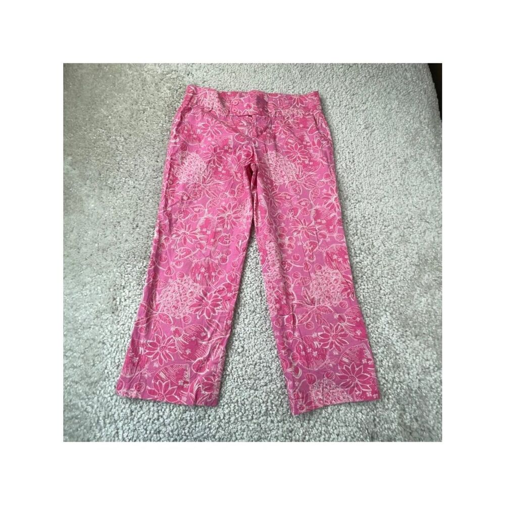 Lilly Pulitzer Palm Beach Fit Capri Chino Pant Pink Floral Womens 12